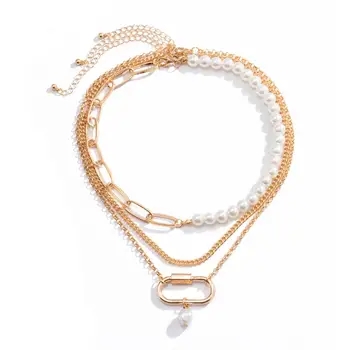 SHIXIN 3 Pcs/Set cuentas de Perlas Collar de Cadena Con Colgante de Capas Gargantilla para las Mujeres 2020 de la Moda Collar de la Joyería de Collier