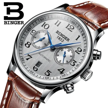 Suiza Binger Marca de Lujo de los Hombres Relojes Relogio Impermeable Reloj Masculino Mecánico Automático de los Hombres Reloj de Zafiro B-603-54