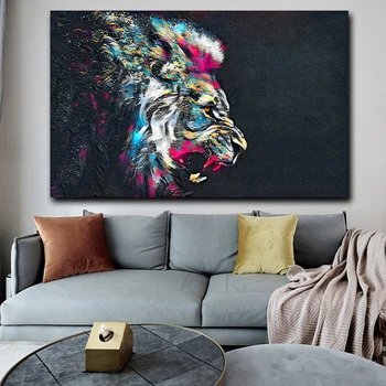 El rey De La Selva Pintura Decorativa León Fotos de Animales Impresión de la Lona de las Imágenes de la Pared para la Sala de estar Moderna Carteles de Impresión