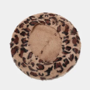 Ldslyjr 2020 de Leopardo de Impresión de Piel de Conejo de la Hebilla de la Boina Pintor del Sombrero de planta Octogonal Sombrero de Mujeres y una Niña de 11