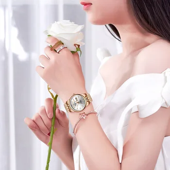 Wlisth parte Superior de la Marca de las Mujeres del Reloj de Acero de Tungsteno Relojes de Regalo de los Amantes de la Rosa de Oro Chino-inglés Calendario de Cuarzo Reloj Impermeable