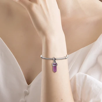 El Día de san valentín Púrpura Amuleto Colgante de la Plata Esterlina de la Joyería se Adapta Original, el Encanto de la Pulsera & Collar de Mujer de BRICOLAJE de Bolas