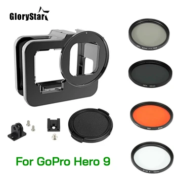 Metal de Aluminio de la carcasa Protectora Caso de la Jaula para GoPro Hero 9 Negro con 52mm CPL/Rojo/ND4/8/16/Estrella/Macro 10x/Filtro para go pro 9