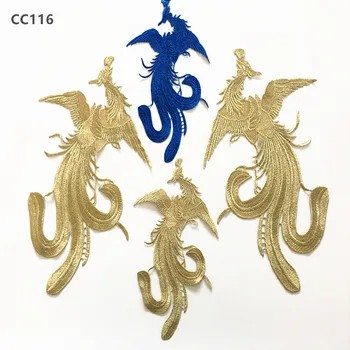 De oro de la royal azul soluble en agua bordado phoenix tela pegatinas personalizadas de la ropa de la decoración de coser el parche CC116