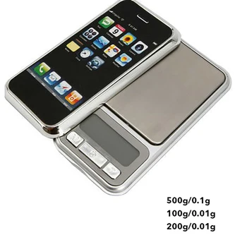 Mini Digital Pocket Escala de 100/200/500g Teléfono Báscula Electrónica con Acero Inoxidable de Plataforma de Pesaje Pantalla LCD con Retroiluminación
