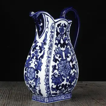 Jingdezhen pintado a mano azul y blanco de la leche de la olla jarrón Chino adorno Jarrón Decoración creativa de la porcelana azul y blanca