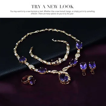 FORSEVEN Mujeres Hipérbole Indio Joyería de Moda Conjunto de Novia de Color Oro Púrpura de la Boda Rhinestone Collar Aretes Brazaletes