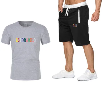 De los hombres casual de alta calidad T-shirt de deportes pantalones de traje de + hombres corriendo aptitud de la camisa de manga corta ropa deportiva de los hombres T-shirt 2 juegos