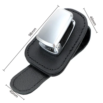 Multi-función de gafas de clip de coche parasol de aluminio de aleación de cuero titular de la tarjeta de clip de Gafas de Gafas de Titular Billete Clip
