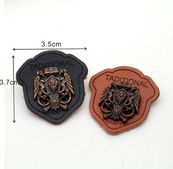 20pcs/lot negro/marrón cuero de la PU de coser en las Insignias con anti-cobre de las placas de metal de la moda de ropa de etiqueta para los pantalones vaqueros/chaqueta PLB-021