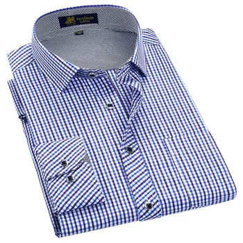 Estilo clásico de camisa a Cuadros para los hombres de seda y tela de algodón de manga larga slim fit no de hierro causal camisas de hombre