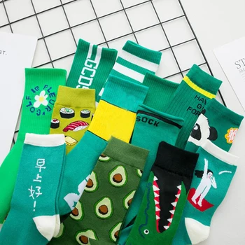 Harajuku Verde Color De Los Calcetines De Las Mujeres De La Moda De Algodón Calcetines De Tobillo Divertidos Calcetines Femme Streetwear Calcetines Meias Otoño Invierno