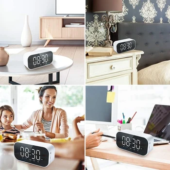 CALIENTE Reloj despertador Digital con Altavoz Bluetooth, Radio Reloj despertador Alarma Dual de la Mesilla de Reloj con Repetición de alarma, la Radio FM ( Blanco)