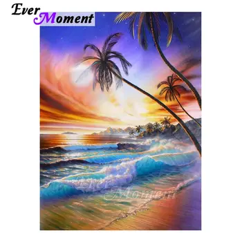 Jamás Momento de Diamante de Pinturas Tropical, Mar de la Playa de la puesta de sol Diamante Mosaico de Árboles de Coco Arte de la Pared Decoración DIY Arte Escénico ASF1047