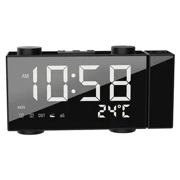 Proyección Reloj Digital Reloj de Alarma con Función de Repetición de alarma Termómetro 87.5-108 MHz FM Radio USB/Batterys de Mesa de Alimentación LED Reloj