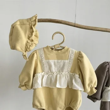 MILANCEL 2021 Nuevo Bebé Niñas Ropa de Otoño Niñas Trajes de Encaje Decoración Bebé de Una sola Pieza con Sombrero