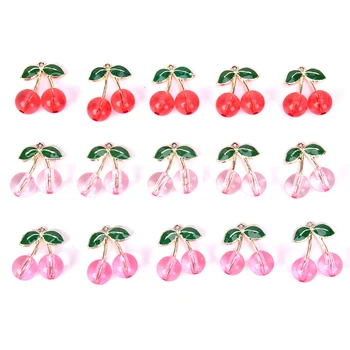 10pcs Encantos de Metal de la Fruta de Cristal Cherry Colgantes de Moda Esmalte de Cereza Cuelgan De los Pendientes de la Joyería de la Joyería de BRICOLAJE