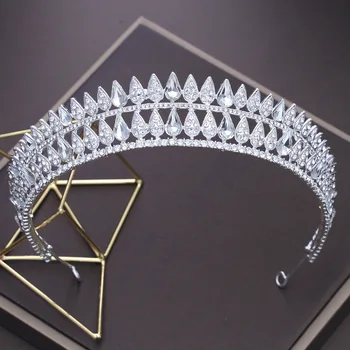 La moda de forma de gota de cristal de gran tamaño de la reina de la corona de novias tiara de pelo de la boda de la joyería