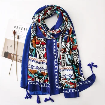 KYQIAO Étnico cuello bufanda para mujer otoño invierno de España de estilo largo étnico bohemio geométrica de patchwork bufanda silenciador