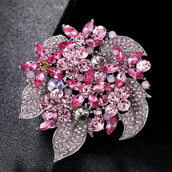 La moda Nupcial de la Flor Broches de Joyería Perfecta Rosa Verde de diamantes de imitación de Cristal Hiyab Pines de la Marca de las Mujeres de Parte Broches de Bisutería