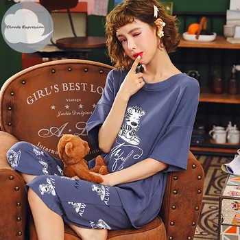 Caliente la Venta de Algodón de Manga Corta Pijama Conjuntos de Pijamas de las Mujeres de dibujos animados de Chicas ropa de dormir Loungewear de Pijama de mujer Más el Tamaño de Ropa