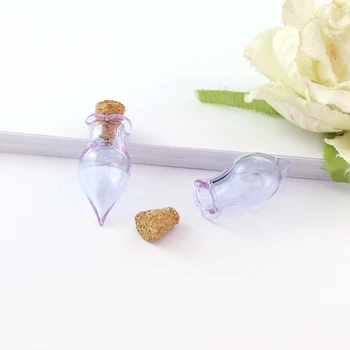 8PCS Luz Púrpura Viales de Vidrio de la Botella en Blanco Vacío que Deseen Mensaje de Botellas Con Tapón de Corcho Minúscula