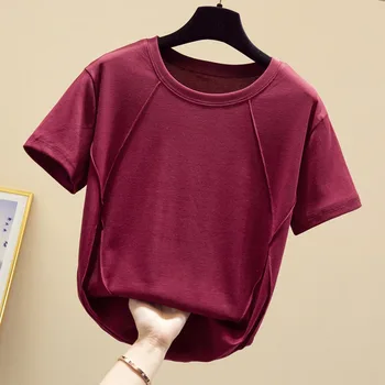 Tops De Verano De 2020 Básico Sólido Simple Camiseta Mujer De Algodón Simple OverSize De Rayas Geométricas De Manga Corta Camisetas Casual Kpop Ropa