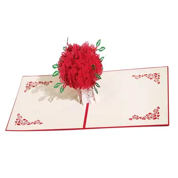 Rosa 3D de la Tarjeta de san Valentín Pop-Up Saludo Ramo de Flor Roja de los Amantes de la Romántica de san valentín Día de la Boda