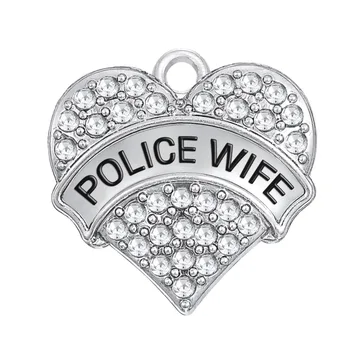 Anzuelo de aleación de zinc chapado de rodio cristal de la Policía de la Esposa del corazón de los encantos 10pcs