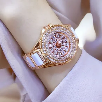 2020 la parte superior de la marca de lujo reloj de pulsera para las mujeres blancas de la banda de cerámica señoras reloj de cuarzo de las mujeres de la moda los relojes de diamantes de imitación negro BS