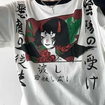 NiceMix Harajuku Streetwear Vintage Camiseta Blanca De Las Mujeres Gótico Tops Kawaii De Dibujos Animados Divertido Anime Impreso Chica Adolescente Camiseta De Manga Larga