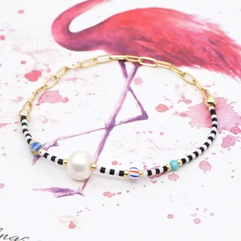 GO2BOHO Pulseras de Perlas de Perlas de agua Dulce de la Pulsera de las Mujeres Pulseras Mujer de Moda de la Moda de Miyuki Perlas de la Joyería de Cadena de Acero Inoxidable