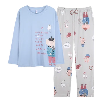 Nueva 2020 Otoño de las Mujeres Pijamas de Manga Larga Femenina Conjunto de Pijama Lleno de Puro Algodón Pijamas Para Mujeres ropa de dormir de Traje de ropa de hogar M-4XL