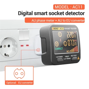 Ac11 del núcleo Digital Smart Socket Probador de Voltaje Zócalo de la Prueba del Detector de NOSOTROS/Enchufe de la UE de la zona Cero de Fase de la Línea de Verificación del Rcd de la Prueba de velocidad de conducción nerviosa