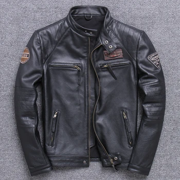 2020 Hombres del Cuero Genuino Chaquetas Vintage de Cuero de la Motocicleta Chaquetas de Cuero Marrón, Negro Abrigo de Cuero para hombres