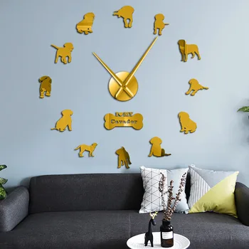 Mezclado Raza de Perro Cavador 3D Acrílico DIY Reloj de Pared de Cavalier King Charles Spaniel Labrador Retriever Cachorro de Perrito Mascota de la Pared del Reloj