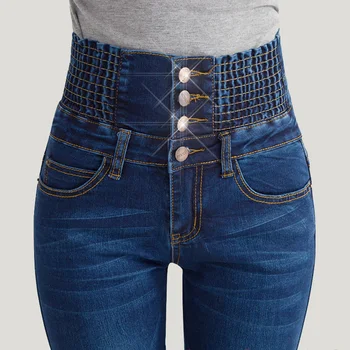 2019 Jeans Para Mujer De La Alta Cintura Elástica Flaco Denim Largo Del Lápiz Pantalones De Mujer De Talla Grande Jeans Feminina Señora De Grasa Pantalones Pantalones