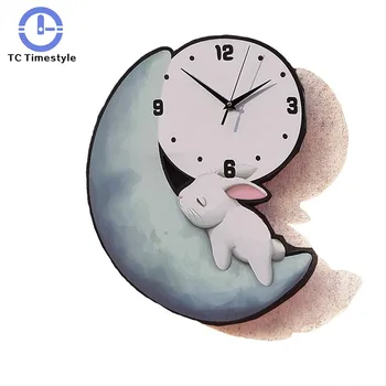 Los niños del Reloj de Pared dibujos animados Pintados Lindo Conejo de la Luna Reloj de los niños de la Pared de Silencio del Dormitorio, Habitación de los Niños de Kindergarten de la Moda de los Relojes