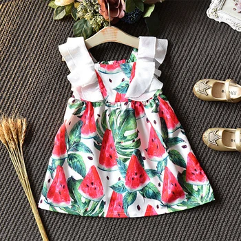 2019 verano lindo sandía niño vestidos de niña de las frutas vestidos de niña de bebé ropa sin mangas 3 4 5 6 7 años vestido de niña de fiesta