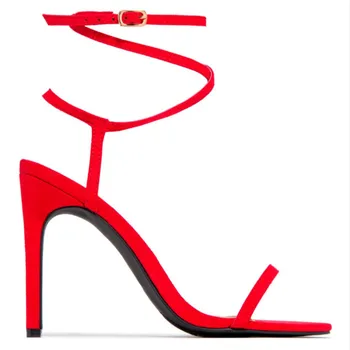 2021 zapatos de Tacón Alto Zapatos de Mujer para la Fiesta de Boda Sexy Rojo Calzado Hebilla de Nuevo de la Cruz Correas de tacón de Aguja de Verano de la Moda de las Señoras Sandalias