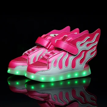 STRONGSHEN Verde Zapatos para Niños con Luces LED Niños Zapatillas con alas Niñas y Niños de Luz Led de Zapatos de Carga USB Caliente