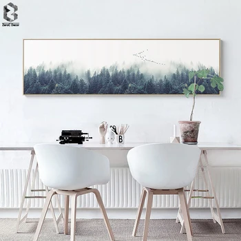 Nórdicos Decoración de Bosque de Niebla del Paisaje de la Pared Cartel de Arte de la Lona de Arte de Impresión Fresco del Bosque de la Pintura de la Pared de la Imagen para la Sala de estar
