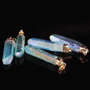 5Pcs/Lot,color Azul AB Titanio Raw de Cristal de Cuarzo Puntos Largos Colgantes,Natural de Cristal de Cuarzo Punto de Palo Pico de Cuentas,para la fabricación de joyas