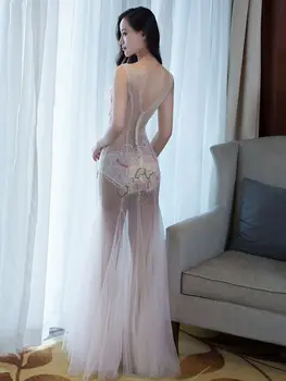 2020 Más el Tamaño de Vestidos de Noche de la Ilusión Transparente modelos de Anclaje de la Sirena vestido Simple Velada Sexy Vestido de Sirena BX-0017