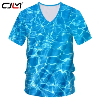 CJLM Personalidad de Gran Tamaño 5XL Hombre V Cuello Camiseta 3D Azul del Agua de Nuevo el Hombre de la Camiseta Impresa de las olas del mar en la Web de Ropa de Envío de la Gota