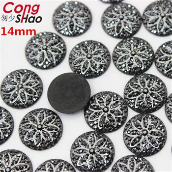 Cong Shao 100Pcs 12/14/16mm Pistola Negro alrededor de las planas de Resina de diamante de imitación de piedras y cristales de BRICOLAJE de la Boda Vestido de Accesorios CS150