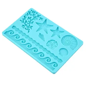 Nueva Creatividad Mundo Submarino concha molde 3D DIY práctica de la onda de la Estrella tarta fondant decoración de relieves molde molde de silicona
