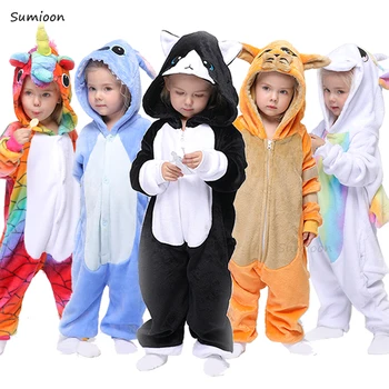 Los niños Pijamas de Unicornio para Niñas y Niños, Enterizo de los Niños de los Animales Panda de Ciervo Niño de Pijamas de Invierno de los Niños ropa de dormir Pijamas unicornio