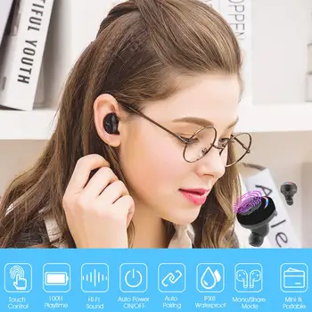 C5 TWS Bluetooth 5.0 de Auriculares IPX8 Impermeable Estéreo Hi-Fi Sound Verdadero Inalámbrico de Auriculares de control Táctil con 3500mAh estuche de Carga