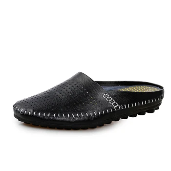Genuina Sandalias De Cuero De Los Hombres De 2018 Verano Diapositivas Macho Transpirable Diseñador De Plana Zapatillas Zapatos De Moda Casual Cómodo Calzado